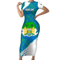 Sierra Leone Crest Short Sleeve Bodycon Dress with National Coat of Arms and Flag Colors