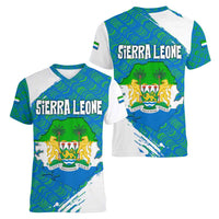 Sierra Leone Crest Women V-Neck T-Shirt with National Coat of Arms and Flag Colors
