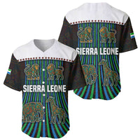 Sierra Leone Baseball Jersey with Tribal Animal Pattern Featuring Lion Elephant Giraffe and Monkey