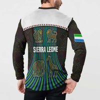 Sierra Leone Button Sweatshirt with Tribal Animal Pattern Featuring Lion Elephant Giraffe and Monkey