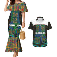 Sierra Leone Couples Matching Mermaid Dress and Hawaiian Shirt with Tribal Animal Pattern Featuring Lion Elephant Giraffe and Monkey