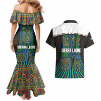 Sierra Leone Couples Matching Mermaid Dress and Hawaiian Shirt with Tribal Animal Pattern Featuring Lion Elephant Giraffe and Monkey
