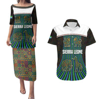 Sierra Leone Couples Matching Puletasi and Hawaiian Shirt with Tribal Animal Pattern Featuring Lion Elephant Giraffe and Monkey