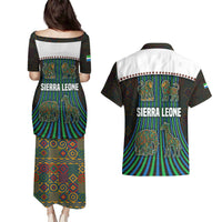 Sierra Leone Couples Matching Puletasi and Hawaiian Shirt with Tribal Animal Pattern Featuring Lion Elephant Giraffe and Monkey