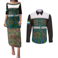Sierra Leone Couples Matching Puletasi and Long Sleeve Button Shirt with Tribal Animal Pattern Featuring Lion Elephant Giraffe and Monkey