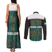 Sierra Leone Couples Matching Tank Maxi Dress and Long Sleeve Button Shirt with Tribal Animal Pattern Featuring Lion Elephant Giraffe and Monkey