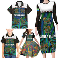 Sierra Leone Family Matching Long Sleeve Bodycon Dress and Hawaiian Shirt with Tribal Animal Pattern Featuring Lion Elephant Giraffe and Monkey