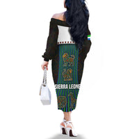 Sierra Leone Family Matching Off The Shoulder Long Sleeve Dress and Hawaiian Shirt with Tribal Animal Pattern Featuring Lion Elephant Giraffe and Monkey