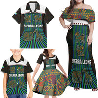 Sierra Leone Family Matching Off Shoulder Maxi Dress and Hawaiian Shirt with Tribal Animal Pattern Featuring Lion Elephant Giraffe and Monkey