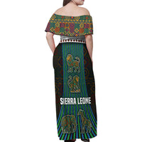 Sierra Leone Family Matching Off Shoulder Maxi Dress and Hawaiian Shirt with Tribal Animal Pattern Featuring Lion Elephant Giraffe and Monkey