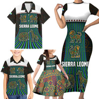 Sierra Leone Family Matching Short Sleeve Bodycon Dress and Hawaiian Shirt with Tribal Animal Pattern Featuring Lion Elephant Giraffe and Monkey