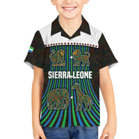 Sierra Leone Family Matching Short Sleeve Bodycon Dress and Hawaiian Shirt with Tribal Animal Pattern Featuring Lion Elephant Giraffe and Monkey