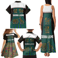 Sierra Leone Family Matching Tank Maxi Dress and Hawaiian Shirt with Tribal Animal Pattern Featuring Lion Elephant Giraffe and Monkey