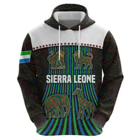 Sierra Leone Hoodie with Tribal Animal Pattern Featuring Lion Elephant Giraffe and Monkey