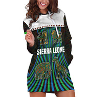 Sierra Leone Hoodie Dress with Tribal Animal Pattern Featuring Lion Elephant Giraffe and Monkey