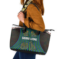 Sierra Leone Leather Tote Bag with Tribal Animal Pattern Featuring Lion Elephant Giraffe and Monkey