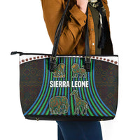 Sierra Leone Leather Tote Bag with Tribal Animal Pattern Featuring Lion Elephant Giraffe and Monkey