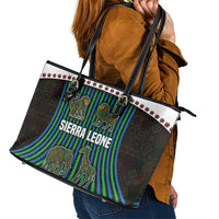 Sierra Leone Leather Tote Bag with Tribal Animal Pattern Featuring Lion Elephant Giraffe and Monkey