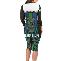 Sierra Leone Long Sleeve Bodycon Dress with Tribal Animal Pattern Featuring Lion Elephant Giraffe and Monkey