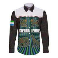 Sierra Leone Long Sleeve Button Shirt with Tribal Animal Pattern Featuring Lion Elephant Giraffe and Monkey