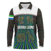 Sierra Leone Long Sleeve Polo Shirt with Tribal Animal Pattern Featuring Lion Elephant Giraffe and Monkey