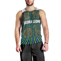 Sierra Leone Men Tank Top with Tribal Animal Pattern Featuring Lion Elephant Giraffe and Monkey