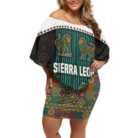 Sierra Leone Off Shoulder Short Dress with Tribal Animal Pattern Featuring Lion Elephant Giraffe and Monkey
