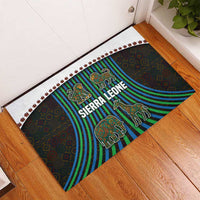 Sierra Leone Rubber Doormat with Tribal Animal Pattern Featuring Lion Elephant Giraffe and Monkey