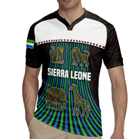 Sierra Leone Rugby Jersey with Tribal Animal Pattern Featuring Lion Elephant Giraffe and Monkey