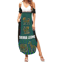 Sierra Leone Summer Maxi Dress with Tribal Animal Pattern Featuring Lion Elephant Giraffe and Monkey