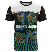 Sierra Leone T Shirt with Tribal Animal Pattern Featuring Lion Elephant Giraffe and Monkey
