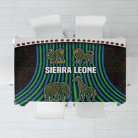 Sierra Leone Tablecloth with Tribal Animal Pattern Featuring Lion Elephant Giraffe and Monkey
