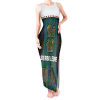 Sierra Leone Tank Maxi Dress with Tribal Animal Pattern Featuring Lion Elephant Giraffe and Monkey
