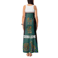 Sierra Leone Tank Maxi Dress with Tribal Animal Pattern Featuring Lion Elephant Giraffe and Monkey