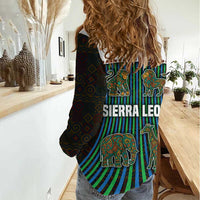 Sierra Leone Women Casual Shirt with Tribal Animal Pattern Featuring Lion Elephant Giraffe and Monkey
