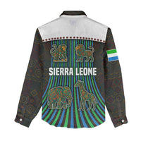 Sierra Leone Women Casual Shirt with Tribal Animal Pattern Featuring Lion Elephant Giraffe and Monkey