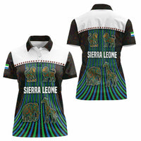 Sierra Leone Women Polo Shirt with Tribal Animal Pattern Featuring Lion Elephant Giraffe and Monkey