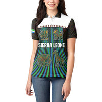 Sierra Leone Women Polo Shirt with Tribal Animal Pattern Featuring Lion Elephant Giraffe and Monkey