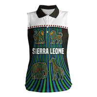 Sierra Leone Women Sleeveless Polo Shirt with Tribal Animal Pattern Featuring Lion Elephant Giraffe and Monkey