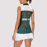 Sierra Leone Women Sleeveless Polo Shirt with Tribal Animal Pattern Featuring Lion Elephant Giraffe and Monkey