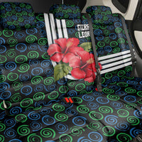 Sierra Leone Back Car Seat Cover with Red Hibiscus Floral Design and Tribal Swirl Pattern