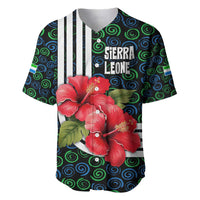 Sierra Leone Baseball Jersey with Red Hibiscus Floral Design and Tribal Swirl Pattern