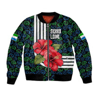 Sierra Leone Bomber Jacket with Red Hibiscus Floral Design and Tribal Swirl Pattern