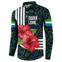 Sierra Leone Button Sweatshirt with Red Hibiscus Floral Design and Tribal Swirl Pattern