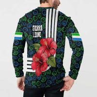 Sierra Leone Button Sweatshirt with Red Hibiscus Floral Design and Tribal Swirl Pattern