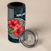 Sierra Leone 4 in 1 Can Cooler Tumbler with Red Hibiscus Floral Design and Tribal Swirl Pattern