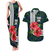 Sierra Leone Couples Matching Tank Maxi Dress and Hawaiian Shirt with Red Hibiscus Floral Design and Tribal Swirl Pattern