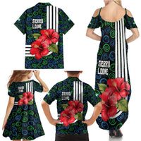 Sierra Leone Family Matching Summer Maxi Dress and Hawaiian Shirt with Red Hibiscus Floral Design and Tribal Swirl Pattern