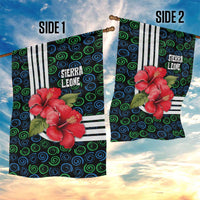 Sierra Leone Garden Flag with Red Hibiscus Floral Design and Tribal Swirl Pattern