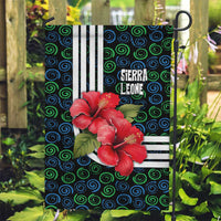 Sierra Leone Garden Flag with Red Hibiscus Floral Design and Tribal Swirl Pattern